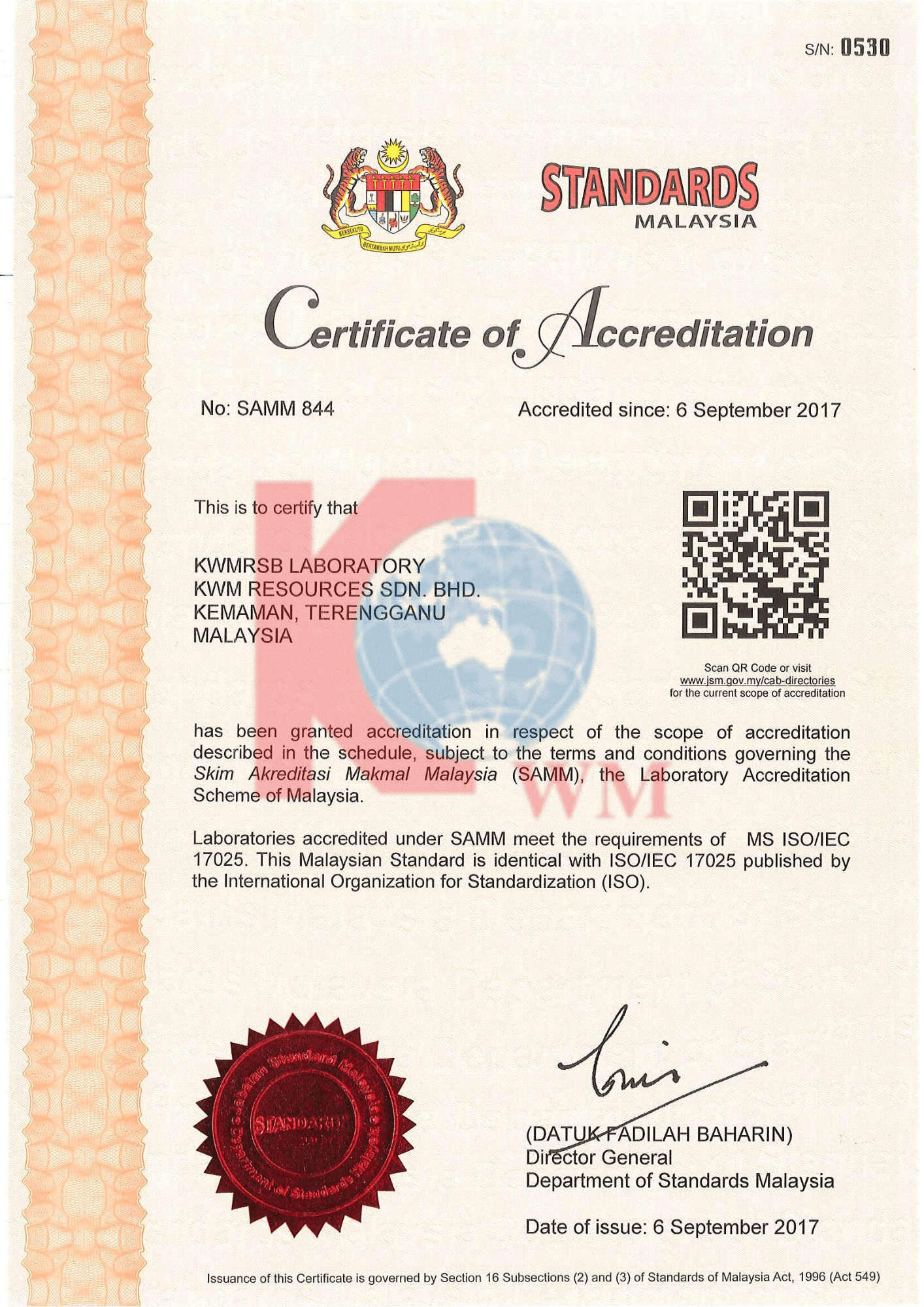 CERTIFICATE OF ACCREDITATION